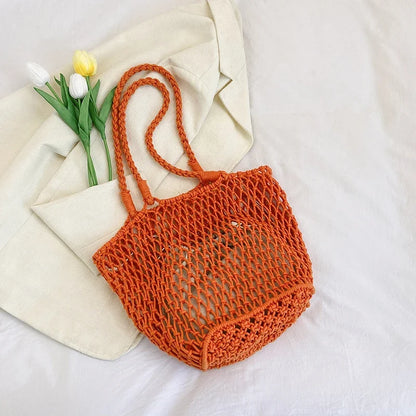 9 Colors Summer Woven Bag For Women Large Capacity Beach Bag Toy Storage Handbag Designer Hollow Out Shoulder Bag 2 Set Tote