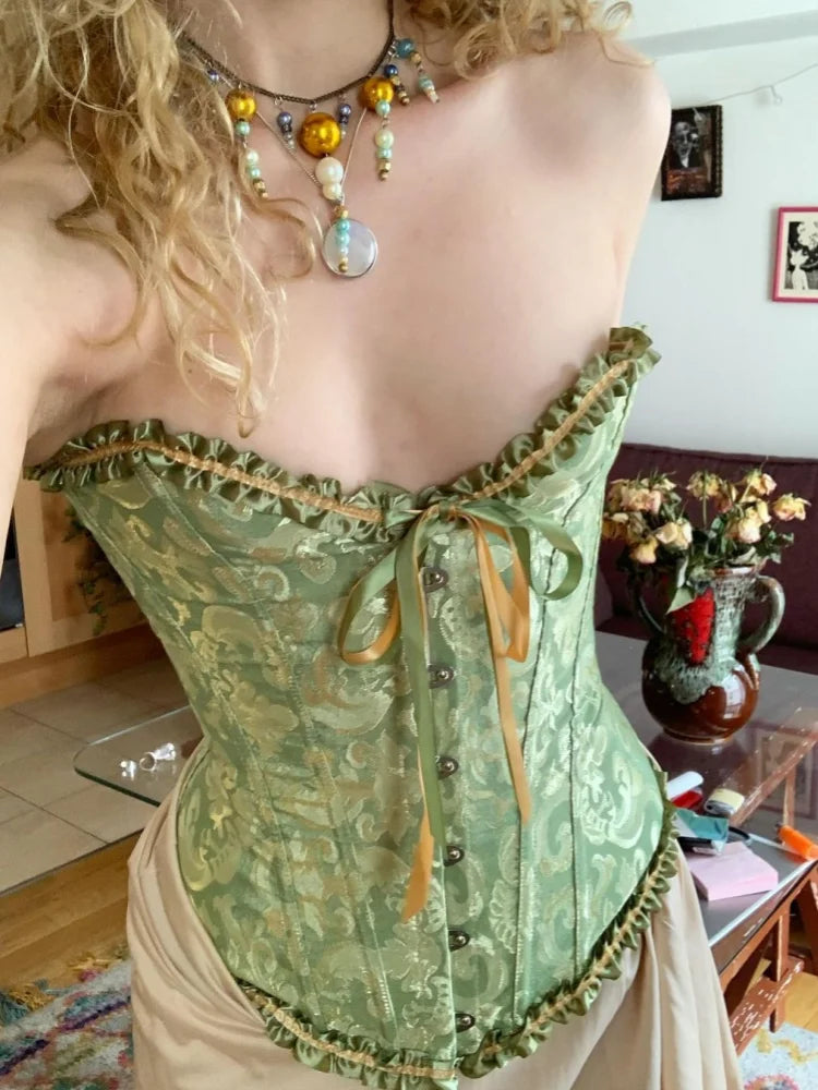 Strap Lace Strapless Shapewear Top Vest Fishbone Shaping Women Corset Waistcoat Retro Slim Fit Waist Cinching Tank Blouse Summer