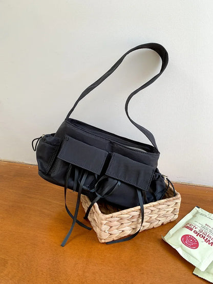 Sweet Girls Bowknot Nylon Shoulder Women Bag Korean Niche Design Bow Summer Travel Beach Bag Female Totes Bags for Women Handbag