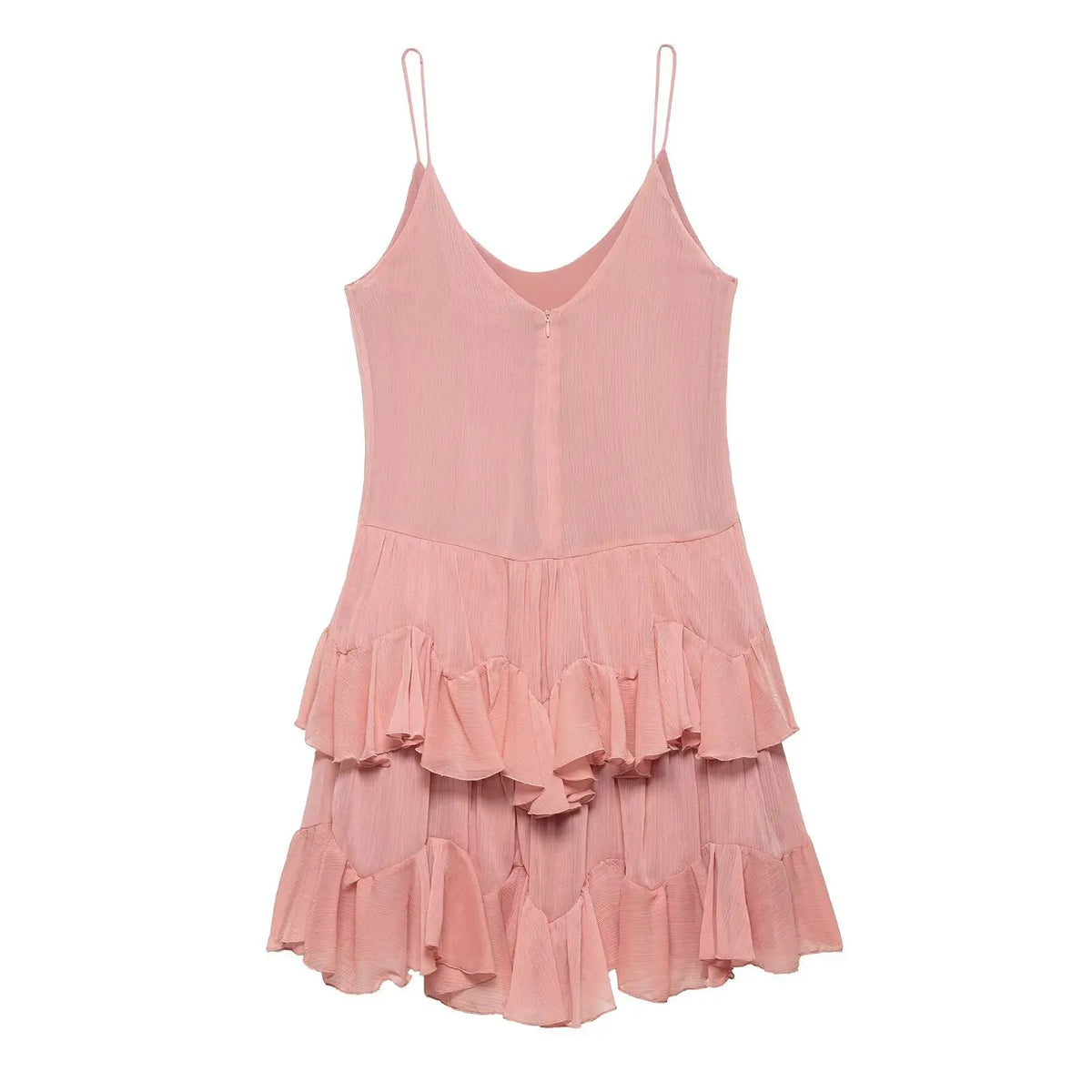 Women's Sweet Chic Suspender Dress Pink Solid Layered Zipper Mini Dress Fashion Spring Summer Holiday Beach Party Dress