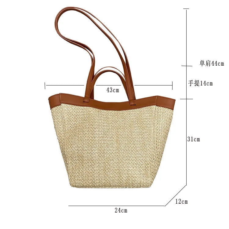 Summer Large Capacity Tote Bag Women Shoulder Bag Handmade Woven Bag Fresh Rural Handheld Grass Woven Women Bag