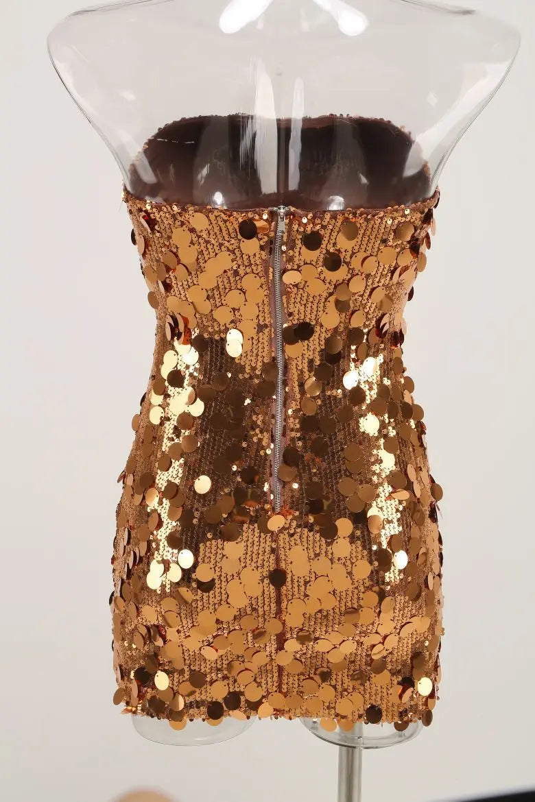 Paillette Sequin Strapless Overlap Bodycon Mini Dress