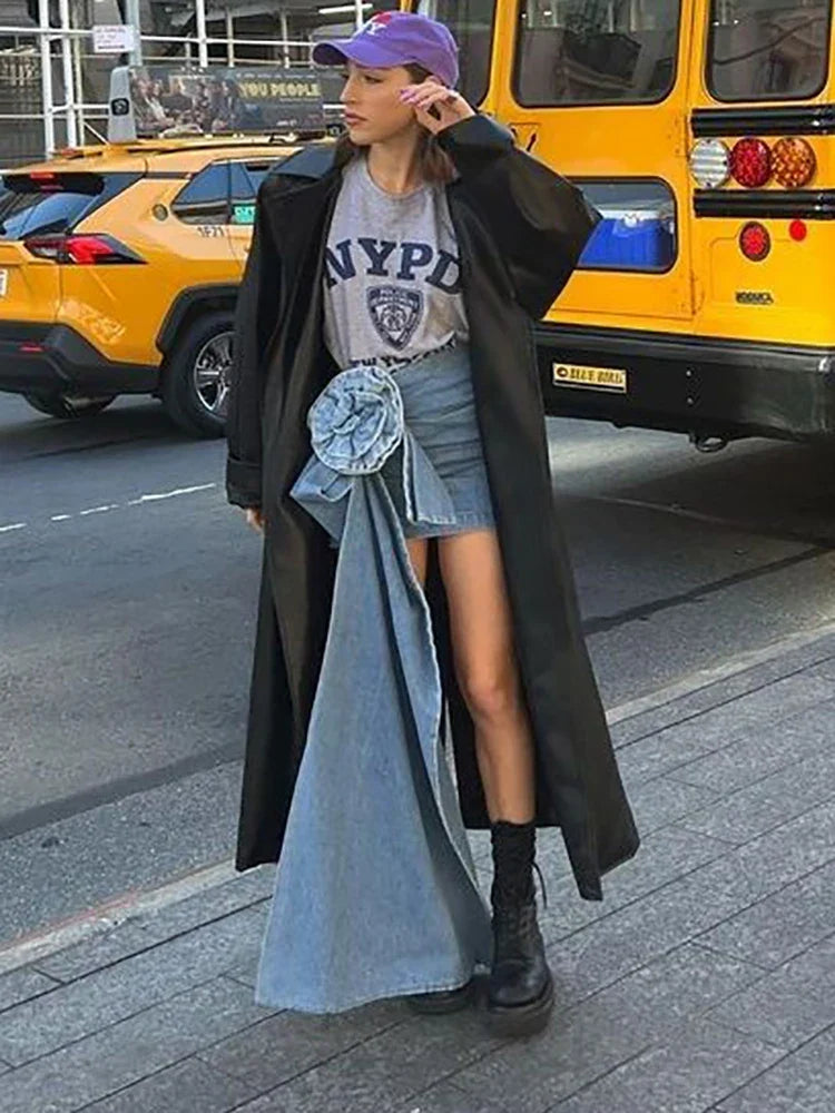 Y2K Summer Skirt Women Korean Fashion Blue A Line Mini Bodycon Jean Skirts Sexy Streetwear Floral High Waist Denim