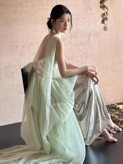 Mint Party Evening Dress Women Strapless Mermaid Pleat Formal Occasion Dress Elegant Shiny Backless Prom Gown Customized