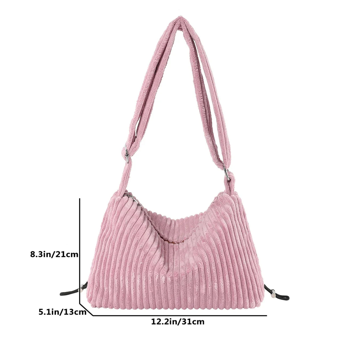 Beige Corduroy Bag For Women Simple Shoulder Bag Versatile Shopper Underarm Handbag Purse Zipper Small Messenger Bag Travel