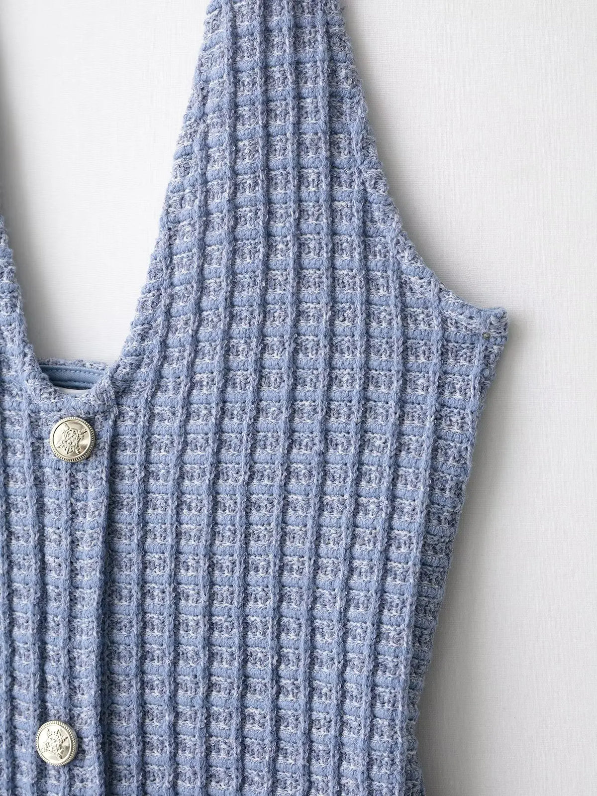 Halter Neck Single Breasted Knit Women Dress Sleeveless Tight Blue Summer Short Dress 2025 New Sexy French Woman Clothing