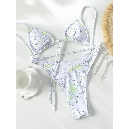 2024 Swimsuit Bikini Sets Print Bikinis Brazilian Biquinis String Women Swimwear Bandage Bathing Suit Sexy Beachwear