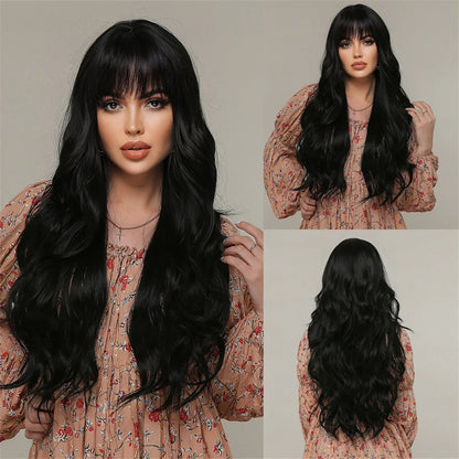 Ombre Blonde Wig with Bangs Long Wavy Wig for Women Highlight Platinum Curly Synthetic Wig Cosplay Party Daily Heat Resistant