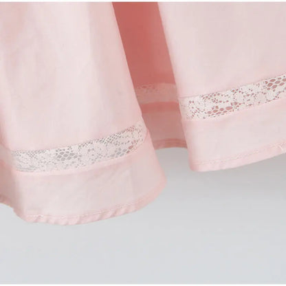 Pink Bow Women's Short Puffy A-line Dress Square Neck Sleeveless Party Dresses Female 2025 Summer Chic Lace Splicing Robe
