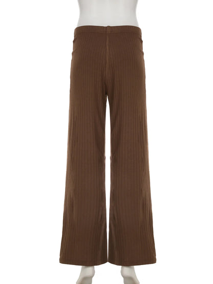 Casual Solid Knitted Pants Basic Loose Mid-Waisted Wide Leg Pants Women Autumn Winter Fashion Streetwear Ladies