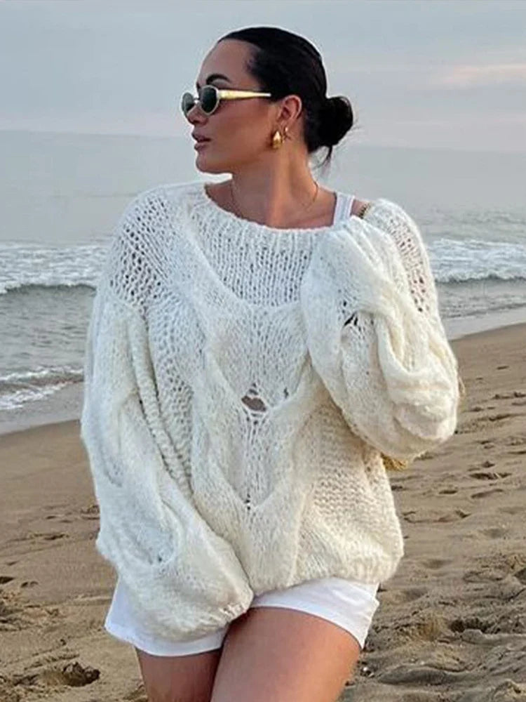 Vintage Knit Women Sweaters Lazy O-neck Full Sleeves Twist Female Pullover Autumn Winter Casual Oversize Lady Knitwear Tops