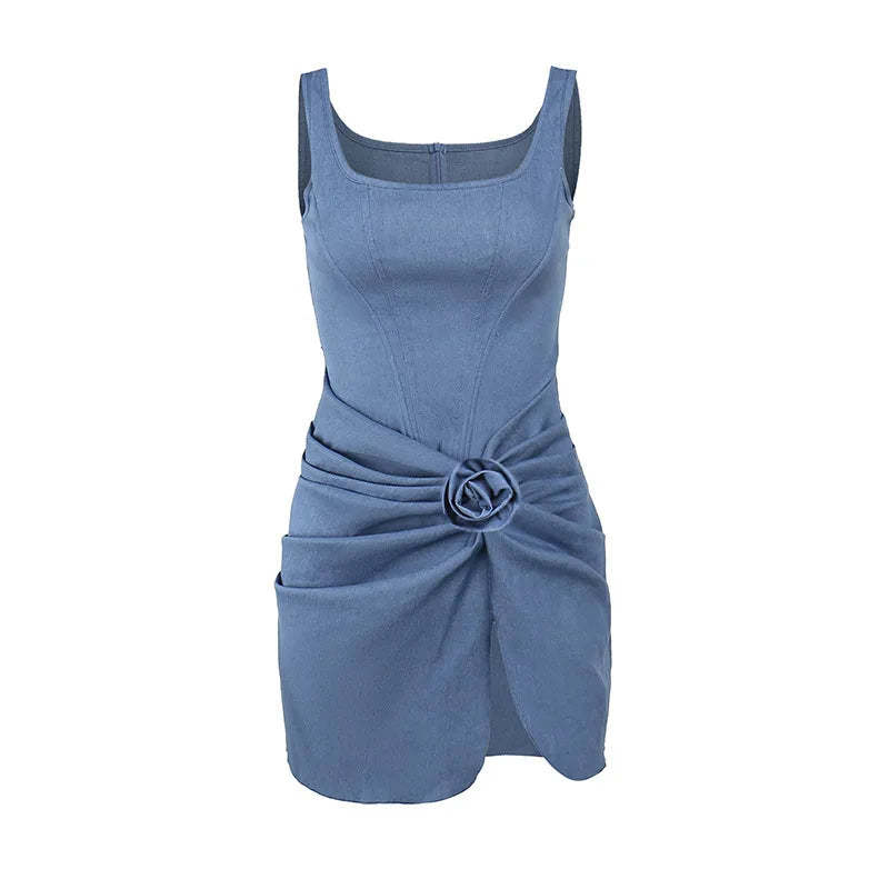 Strapless Ruched Denim Mini Dress