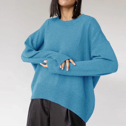 Solid Thicken Knitted Sweaters Women Loose O-neck Long Sleeve Female Pullovers Autumn Winter Fashion New Chic Lady Outwears