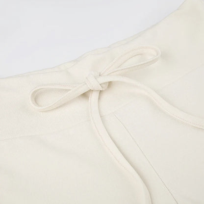 Drawstring Solid Women Slacks Turndown Waist Straight Casual Pants Concise Knitted Sweatpants All-matched Trousers Home