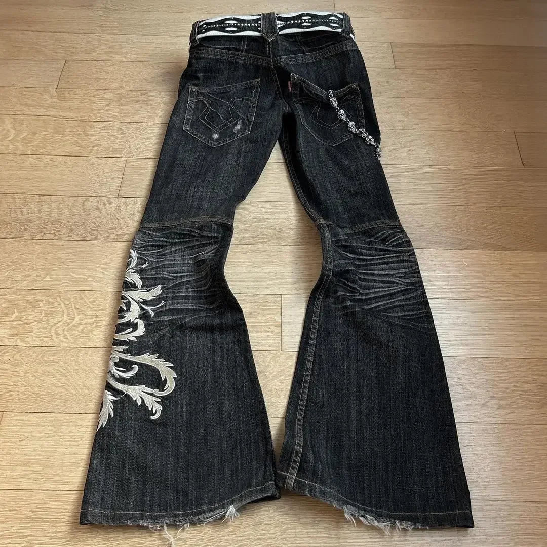 Y2K Street Hip Hop Embroidered Wash Jeans Woman Retro Loose Harajuku Fashion Street Trend High Waist Straight Leg Wide Leg Jeans