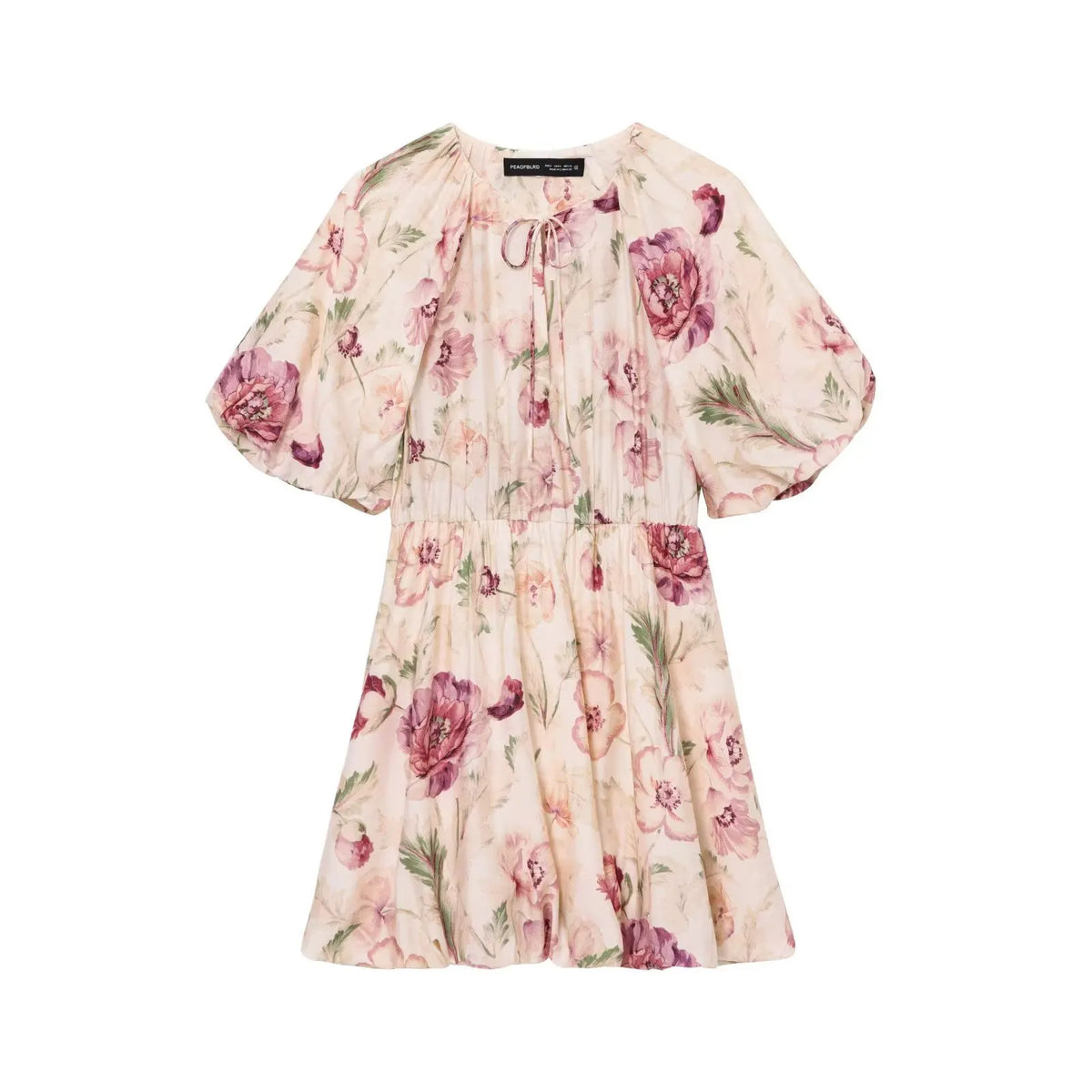 Fashion All-match Puff Sleeve Short Women Dress Round Neck Floral Print Chic New Dress Elegant Summer Woman Clothing