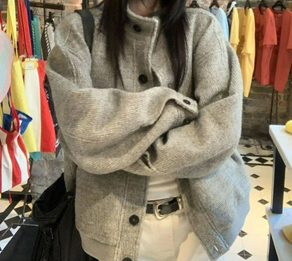 Retro Stand Up Collar Jacket for Female Students in Autumn New Loose and Versatile Casual Style