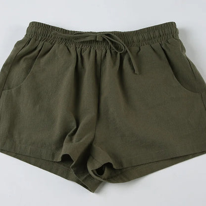 Summer Cotton Linen Short 2 Piece Sets for Women Sexy Spaghetti Strap Tops and Drawstring Short Sets Female Casual Matching Sets