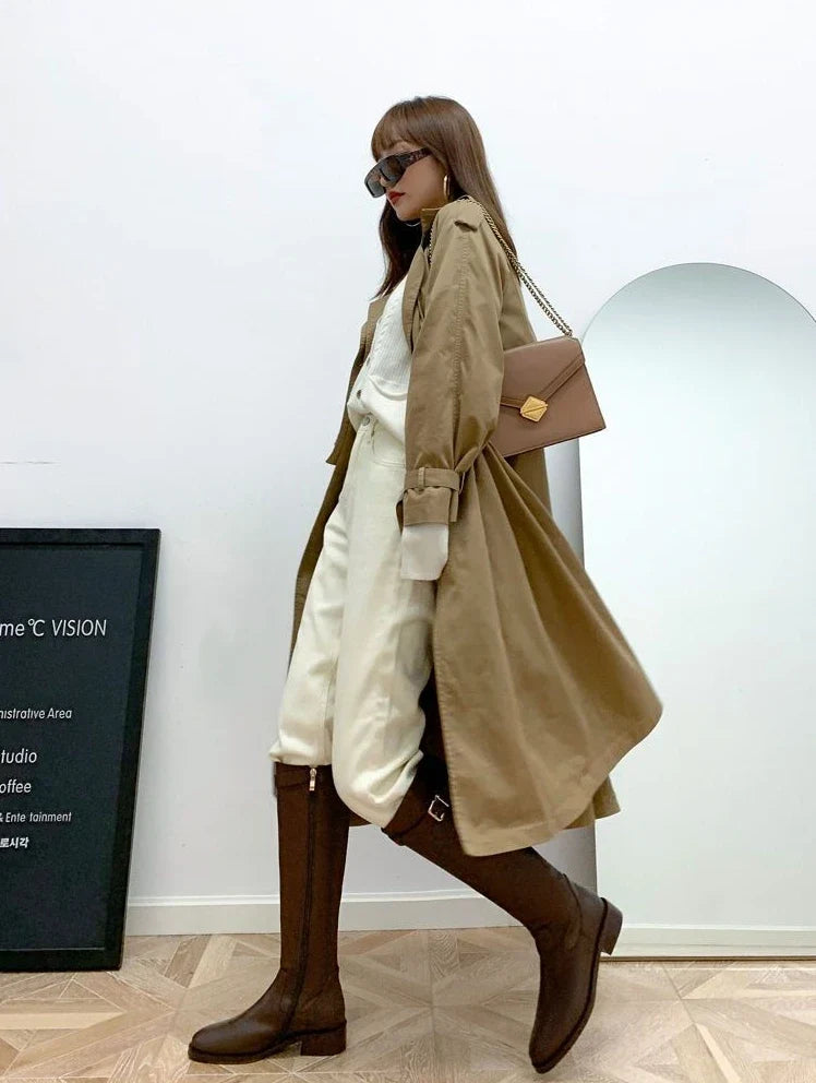Shoes for Woman Winter Knee High Shaft Footwear Leather Women's Boots Pointed Toe Long Brown Comfortable and Elegant Hot Quality