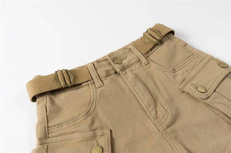 Vintage Women's Denim Shorts Hight Waisted Pockets Khaki Y2k Casual Jeans Cargo Pants Gothic Black Short Jeans Summer New