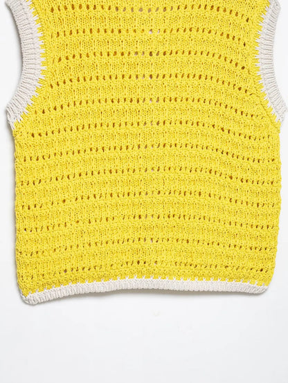 Women's Casual Solid Color Commuter Vest Top New Single-Breasted Short Knitted Sweater Vest Round Neck Sleeveless Top