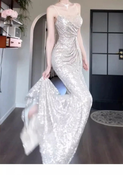 Annual & Engagement Party Gown - High-End, Light Luxury, Niche Dress for Bride's Morning, Toast & Sling Camisole