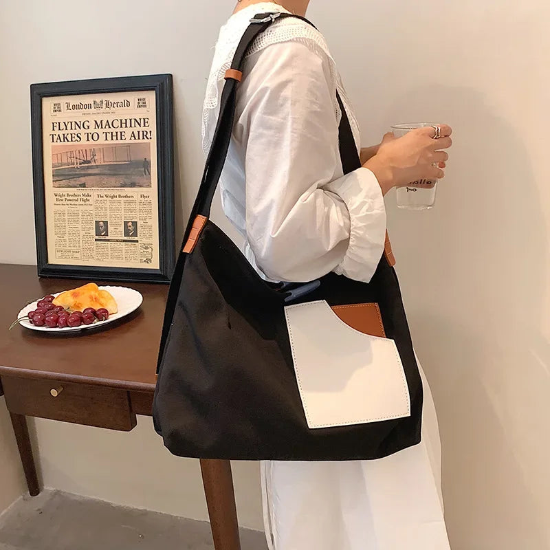 Ladies' Large Capacity Tote Bag Hand-held Canvas Shoulder Bag Young Fashion Versatile Casual Crossbody Bag