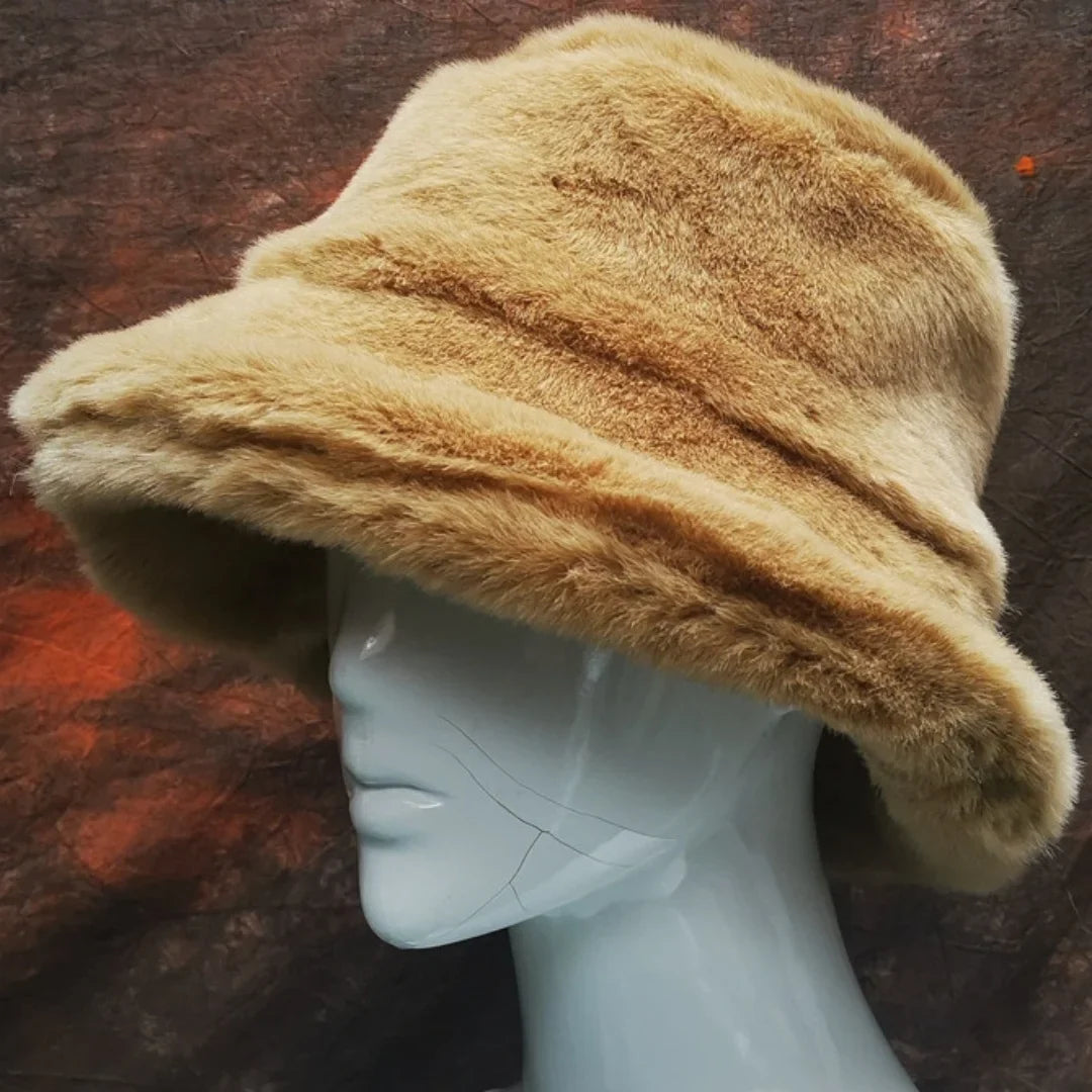 Winter 58-60cm XL Faux Fur Bucket Hat For Women Outdoor Warm Luxury Oversize Fisherman Hat Girl Trendy Party Long Fur Panama Cap