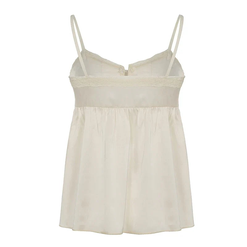 Lace Patchwork Button-up Camisole Fairycore Aesthetic Lace-up Sleeveless Tops Coquette V-neck Corset French Style Vest