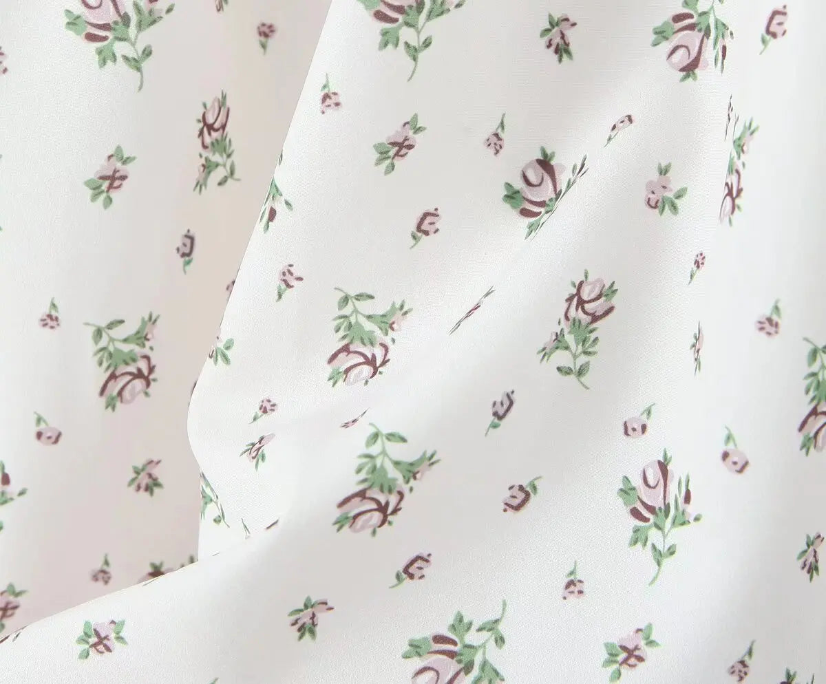 Holiday Summer Dresses 2025 Women French Style Floral Print Dress Vintage Short Sleeve V Neck A-line Mini Robe Sundress
