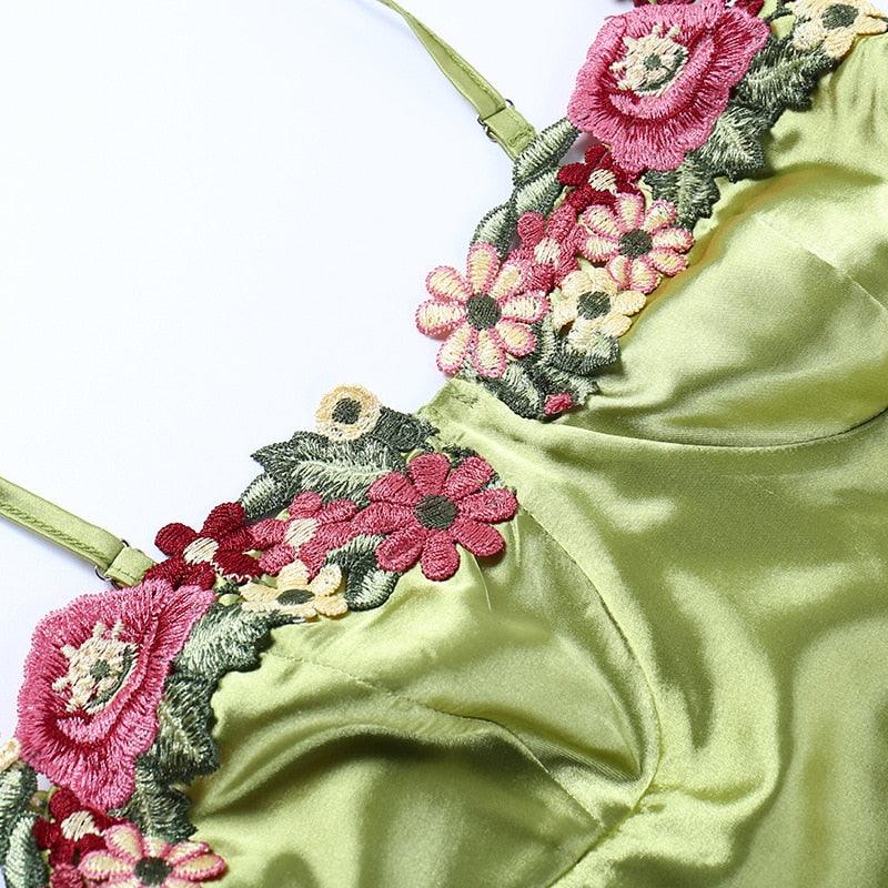 Spaghetti Strap Floral Print Satin Mini Dress