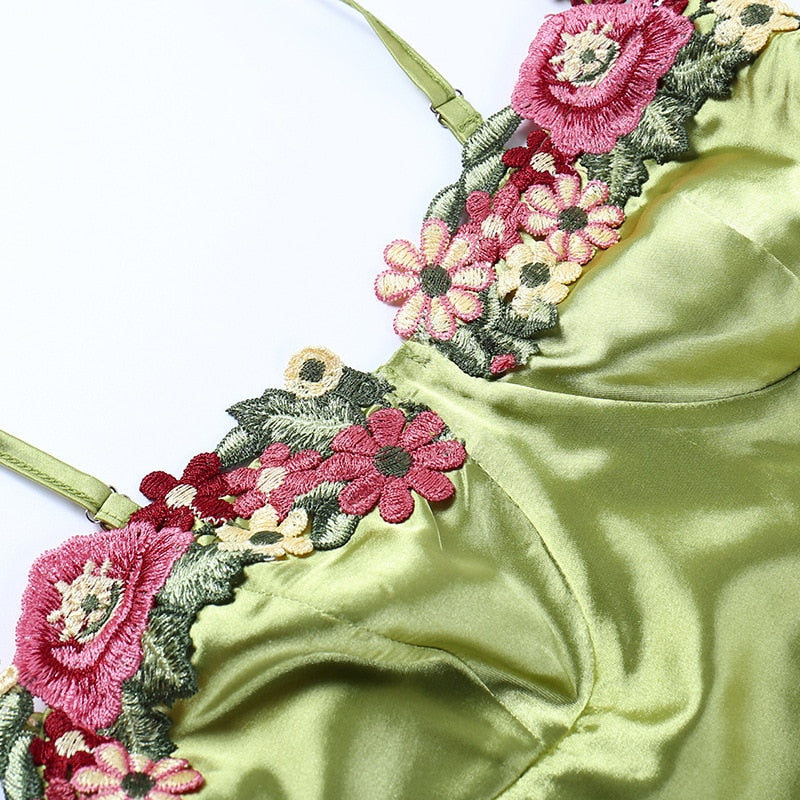 Satin Sweetheart Floral Embroidery Bustier Mini Dress