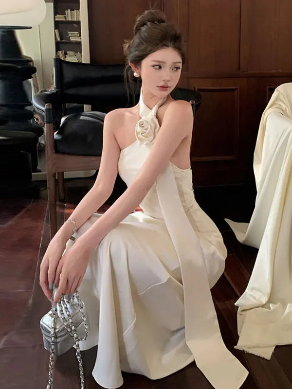 Stunning Strapless Gown Women's Summer Sexy Backless Sash Long Dress Banquet Silk Evening Gown Slim Fit Wrap Style without Sl...