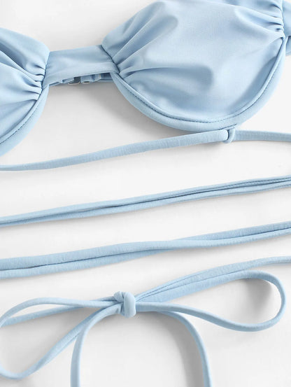 Halter Underwire Floss Tie Loincloth Balconette Bikini Swimwear
