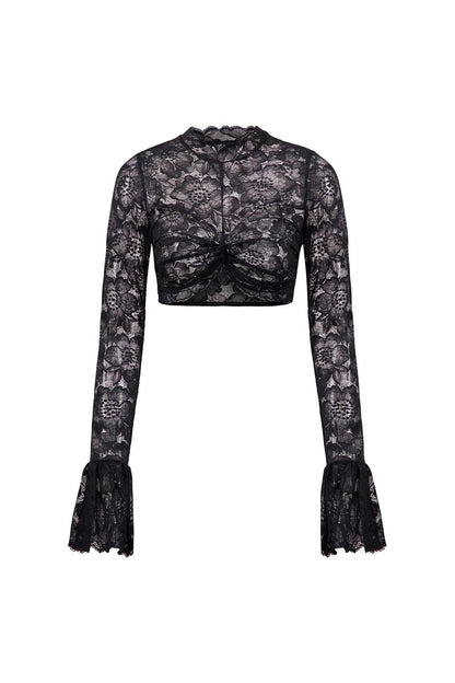 Long Sleeve Lace Charming Mesh Crop Top