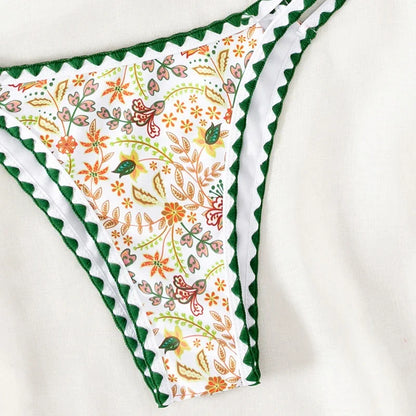 Sexy String Halter Triangle Bikini Floral Print Swimwear Women Micro Thong Swimsuits Bather Bathing Suit Bikini Biquinis Swim