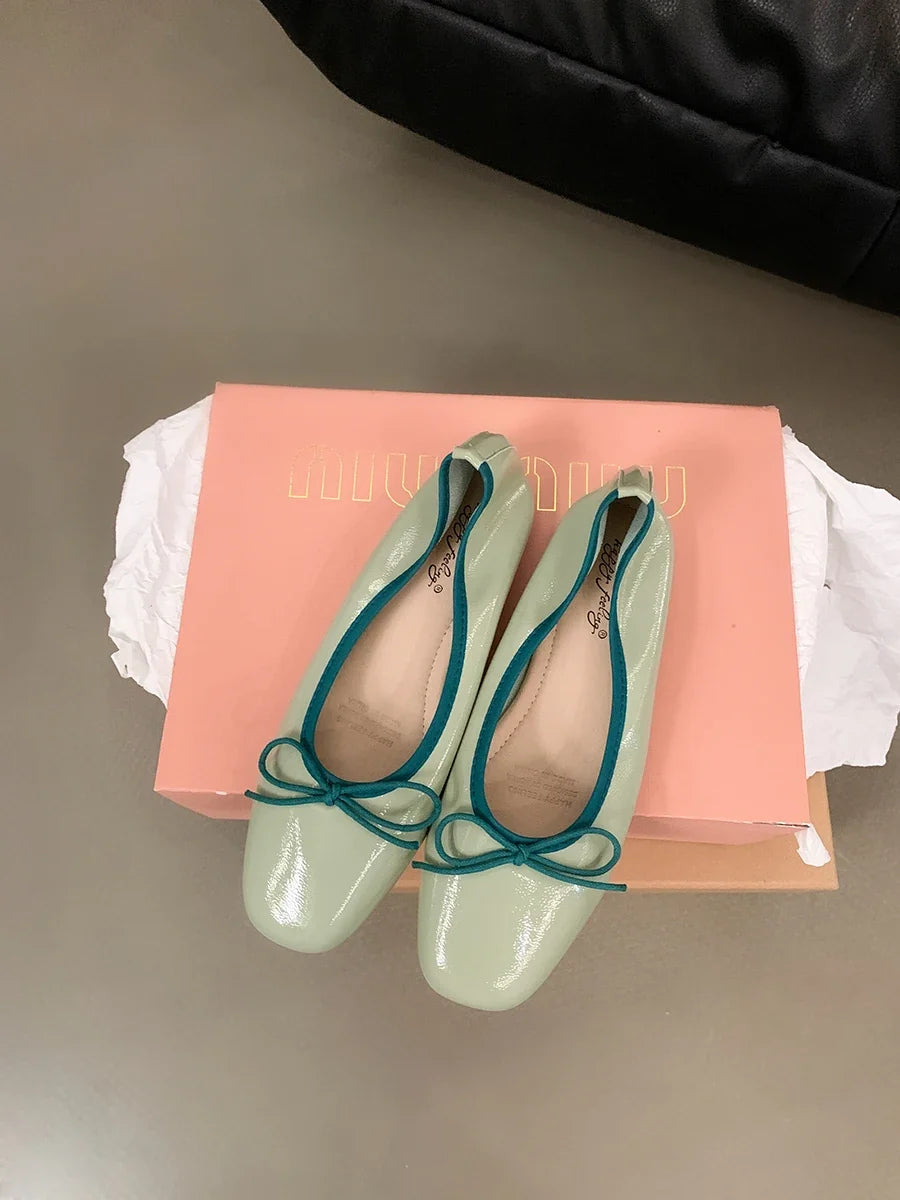 Women Shoes Brand Designer Mary Janes Shoes Summer Butterfly Knot Japanned Slip On Flats Vintage Narrow Band Dress