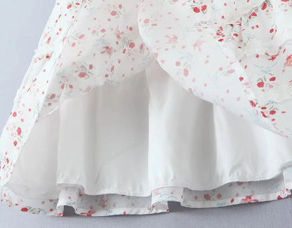 Sweet Girl French Style Floral Print Sleeveless Dress Women Lace Spliced A-line Summer Mini Dress Holiday Robe Vestidos