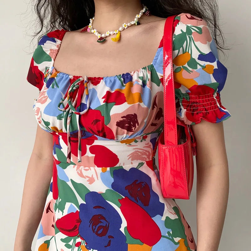 Summer Women's dress Beach Style A-LINE Floral Printing Miniskirt Strapless Holiday trip female clothing