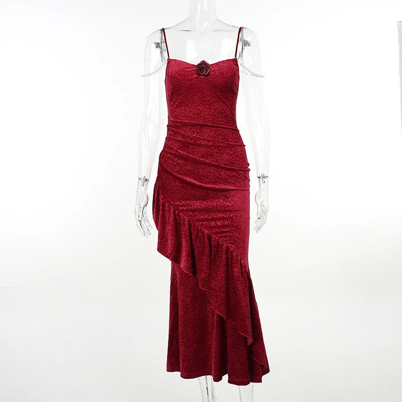 New Retro Elegant Women Spaghetti Strap Sexy Prom Dress Strapless Bodycon Slim Red Dinner Party Long Dresses Female Summer