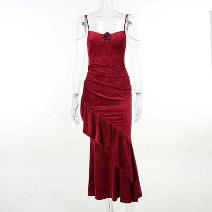 New Retro Elegant Women Spaghetti Strap Sexy Prom Dress Strapless Bodycon Slim Red Dinner Party Long Dresses Female Summer