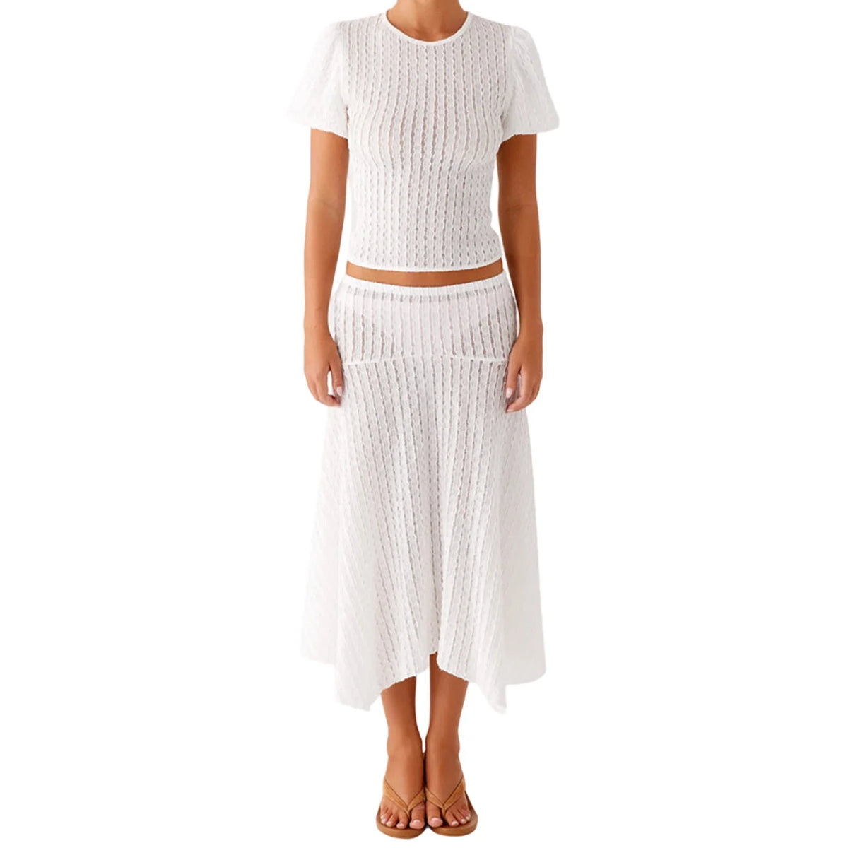 Casual Summer Ensemble Vibrant Crop Tops and Flowy Skirts for Trendy Street Style Fashionistas