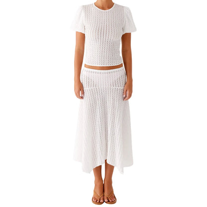 Casual Summer Ensemble Vibrant Crop Tops and Flowy Skirts for Trendy Street Style Fashionistas