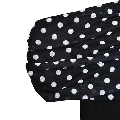 Personalized Design Diagonal Neck Off-the-shoulder Polka Dot Dress Female Sexy Slim Mesh See-through Backless Dress