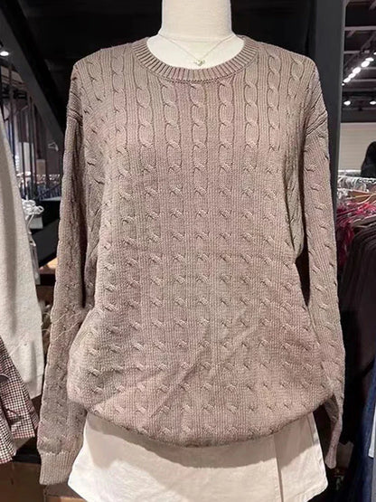 Vintage Loose Solid Sweater Women Autumn Thick Warm Cotton Preppy Style Streetwear Long Sleeve Pullover Top Harajuku Y2K Jumpers