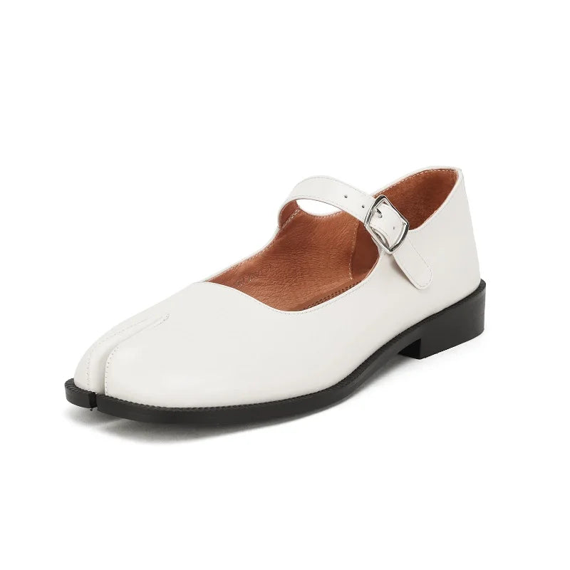 INS Hot Spring Autum Women Simple Shoes Cowhide Real Leather Flats Cozy Retro Mary Jane Ladies Buckle Strap Shoes Split Toe
