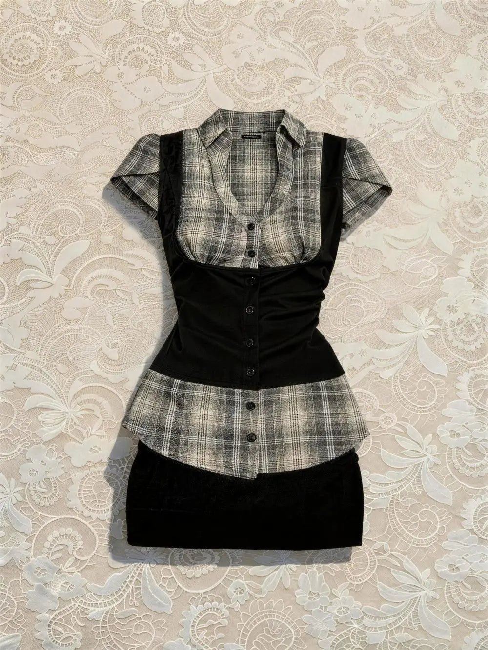 Japanese Retro Casual 2 Piece Sets Women Harajuku Short Sleeve Design Elegant Mini Skirt Suit Female Chic Korean Popular Clothes