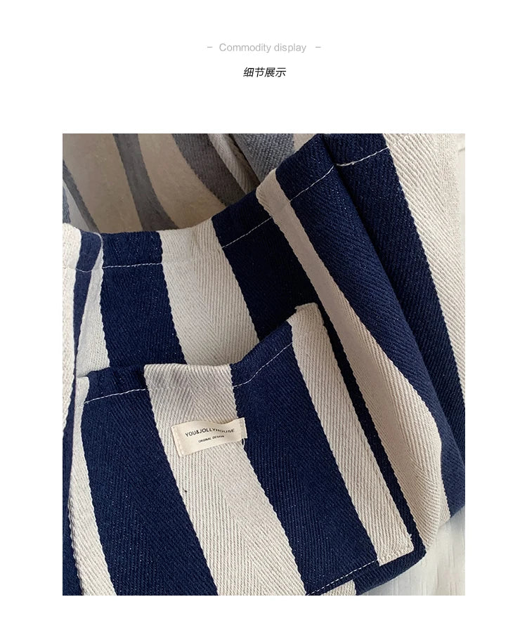Checkered Canvas Bag for Women Korean Tote Casual Large Capacity Student Shopping Bags