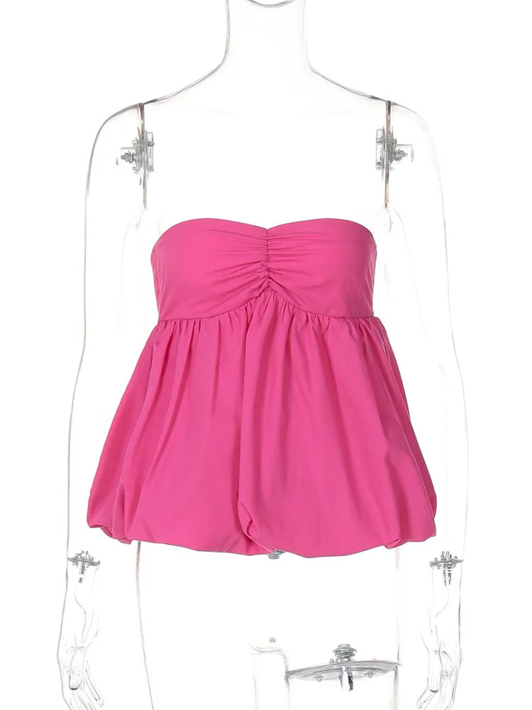 Backless Ruffled Patchwork Top Women's Summer Tube Top Y2k Fashion Sleeveless Solid Color Smocked Cropped Top Vest T-Shirt