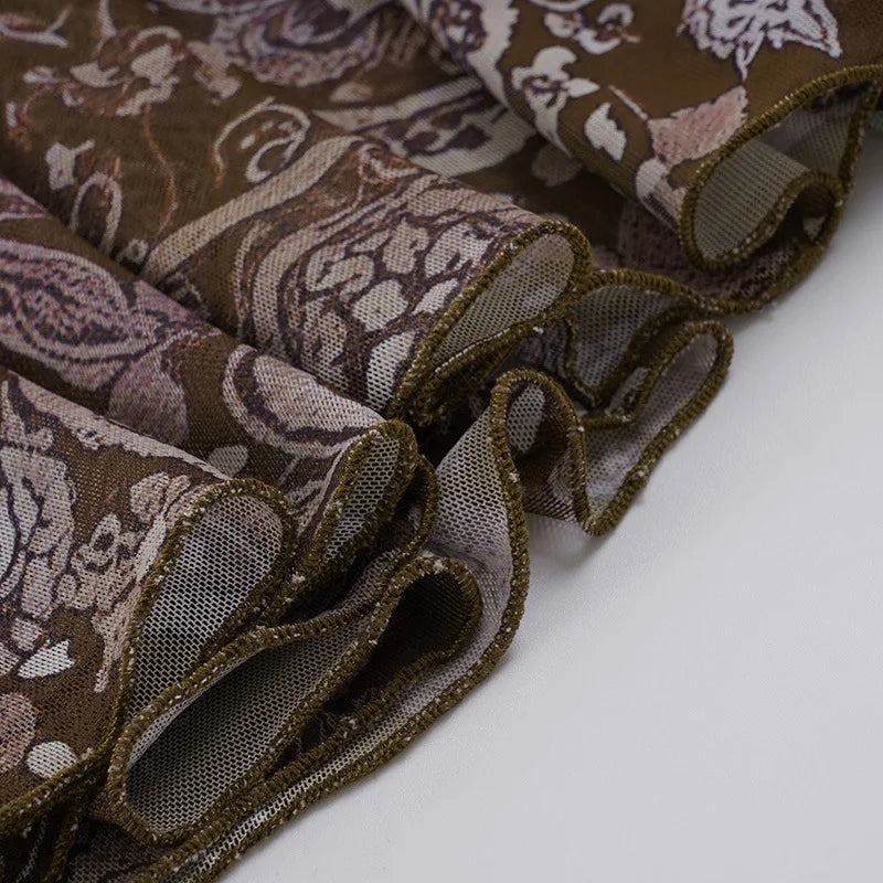 Women's Vintage Brown Floral Print Maxi Skirt New Spring Summer Retro Style A Line Long Skirt Casual Boho Outfit No Belt